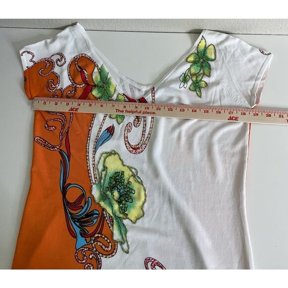 Alberto Makali Size XL Top T Shirt Double V Neck Embellished Beaded Art To Wear - Picture 6 of 7